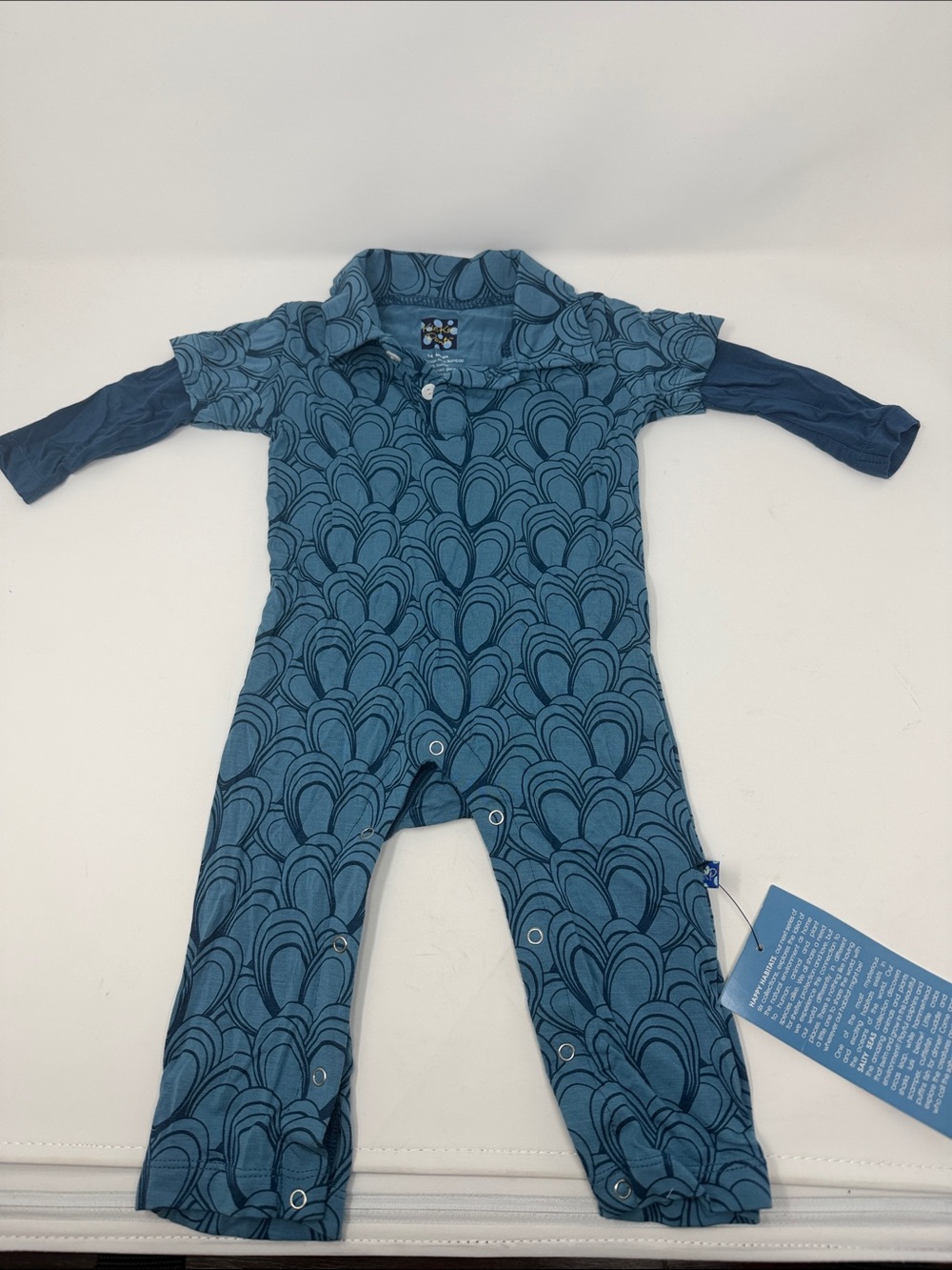Kickee Pants Blue Teardrop-Print Long Sleeve One-Piece NWT